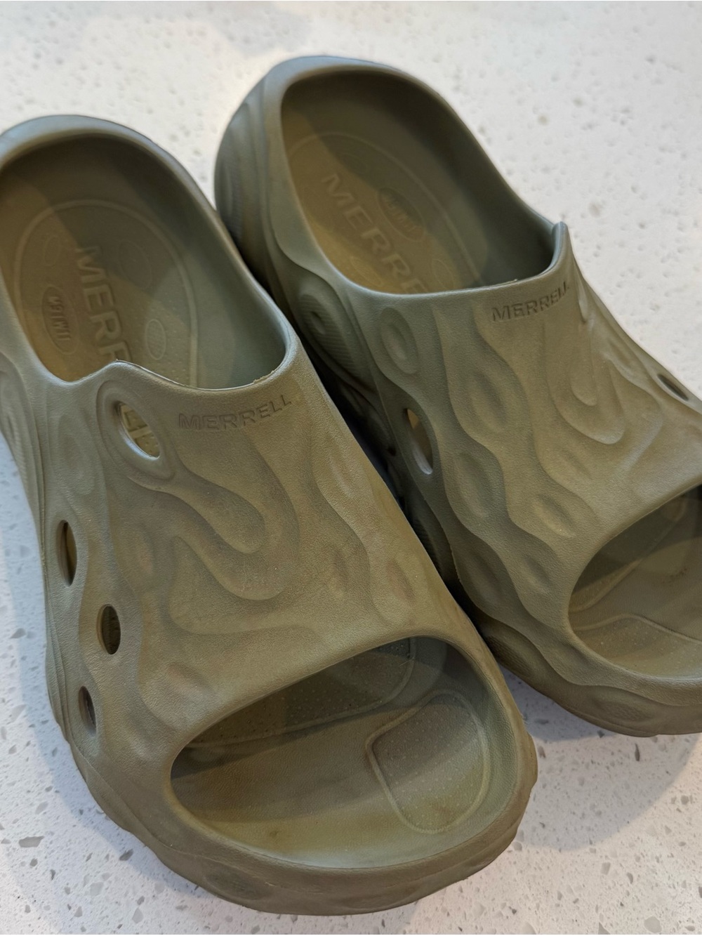 Merrell Hydro Slide 2 Green Tan Comfort Slides Outdoors Sandals Mens 9 Women 11